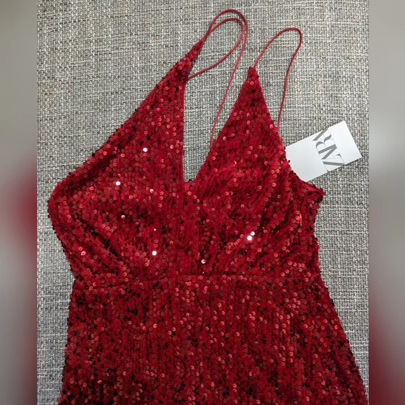 Zara Red Sequin Mini Dress size S(4-6) - Picture 5 of 7